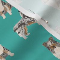 blue merle collie fabric dog dogs design - cute dog fabric- turquoise