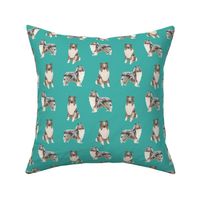 blue merle collie fabric dog dogs design - cute dog fabric- turquoise