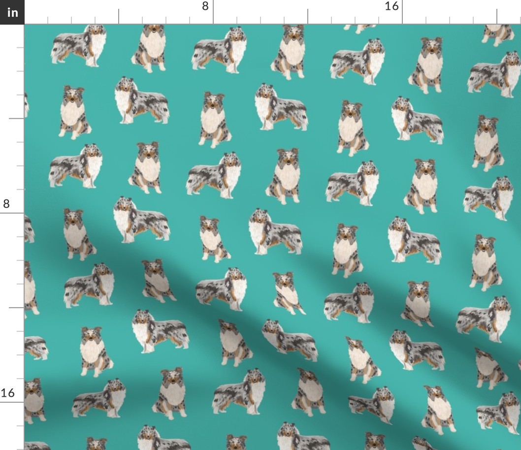 blue merle collie fabric dog dogs design - cute dog fabric- turquoise