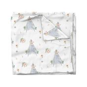 Silver Blue Floral Aztec Teepee