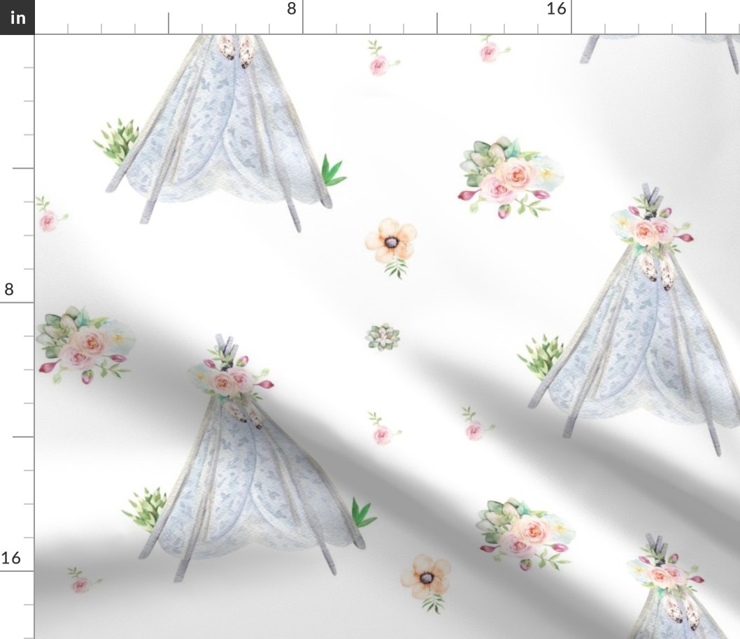 Silver Blue Floral Aztec Teepee