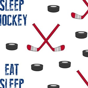 (large scale) Eat Sleep Hockey - red and blue