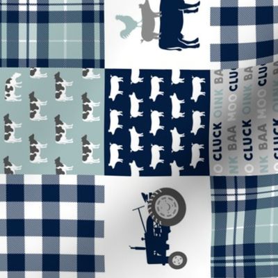 (3" small scale) farm life - plaid wholecloth patchwork - navy and dusty blue (90)