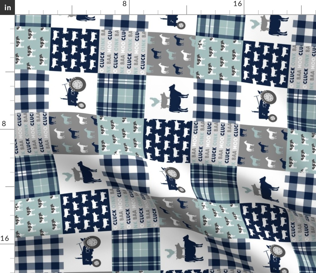 (3" small scale) farm life - plaid wholecloth patchwork - navy and dusty blue (90)