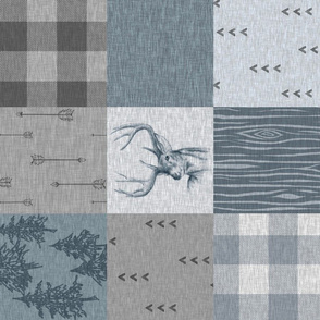 Rustic Buck Wholecloth Quilt  - ROTATED- blue and grey