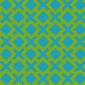 Geometric Pattern: Diamond Cross: Green/Blue