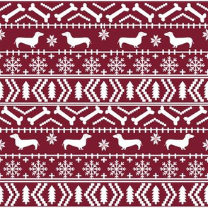Dachshund fair isle christmas fabric dog breed doxie dachsie pattern maroon