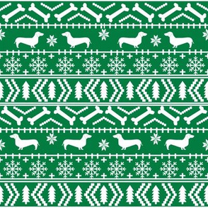 Dachshund fair isle christmas fabric dog breed doxie dachsie pattern green