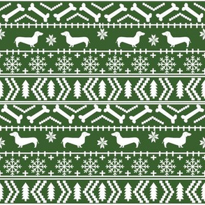 Dachshund fair isle christmas fabric dog breed doxie dachsie pattern med green