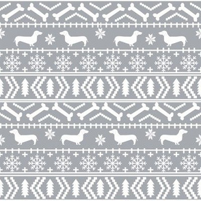 Dachshund fair isle christmas fabric dog breed doxie dachsie pattern grey