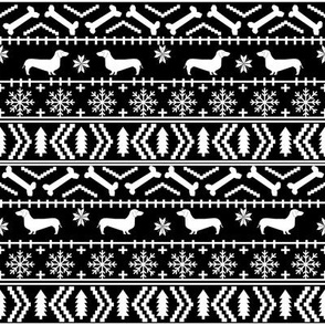 Dachshund fair isle christmas fabric dog breed doxie dachsie pattern black and white