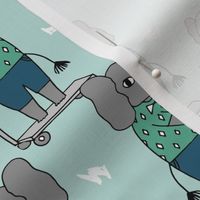 elephant scooter fabric // kids illustration elephant character boys design - blue