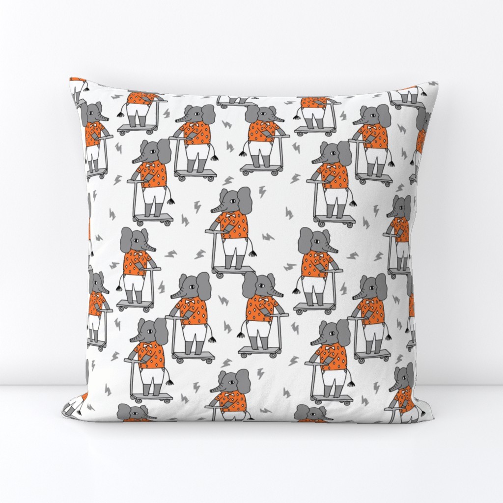 elephant scooter fabric // kids illustration elephant character boys design - orange