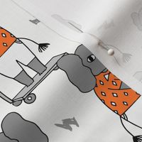 elephant scooter fabric // kids illustration elephant character boys design - orange