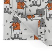 elephant scooter fabric // kids illustration elephant character boys design - orange