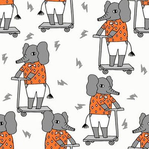elephant scooter fabric // kids illustration elephant character boys design - orange