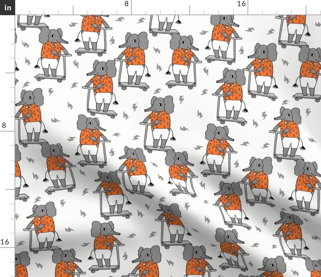 elephant scooter fabric // kids illustration elephant character boys design - orange