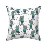 elephant scooter fabric // kids illustration elephant character boys design - blue and green