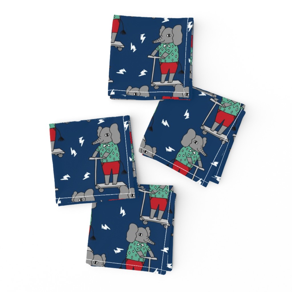 elephant scooter fabric // kids illustration elephant character boys design - navy
