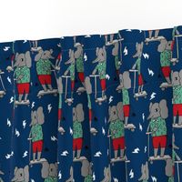 elephant scooter fabric // kids illustration elephant character boys design - navy