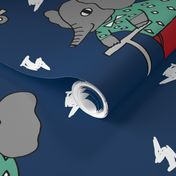 elephant scooter fabric // kids illustration elephant character boys design - navy