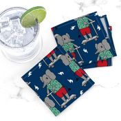 elephant scooter fabric // kids illustration elephant character boys design - navy