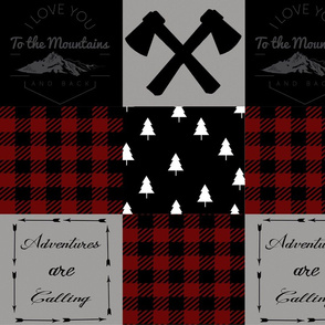 I love you to the mountains and back - wholecloth - dark red plaid
