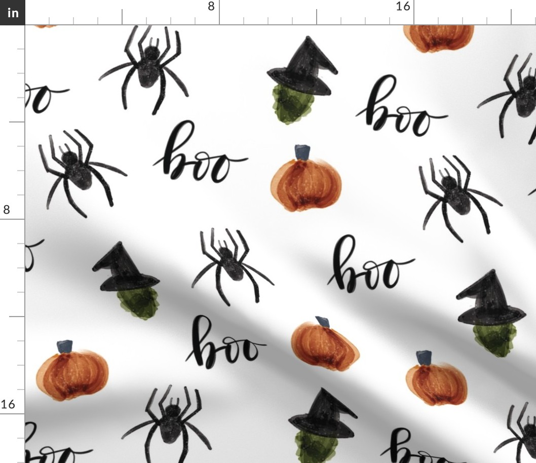 2015 version // watercolor halloween // pumpkins spiders witches boo