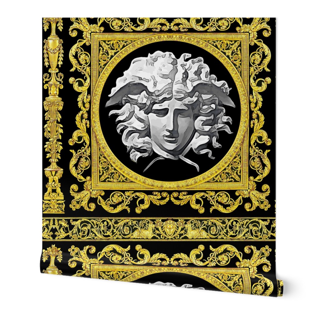 7 baroque rococo black gold flowers floral leaves leaf ivy vines acanthus medusa vases goats horn of plenty hoof victorian gorgons Greek Greece mythology filigree swirls scrolls Cornucopia columns   inspired   