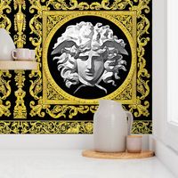 7 baroque rococo black gold flowers floral leaves leaf ivy vines acanthus medusa vases goats horn of plenty hoof victorian gorgons Greek Greece mythology filigree swirls scrolls Cornucopia columns   inspired   