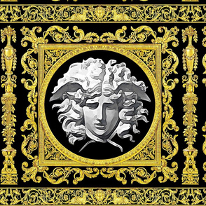 7 baroque rococo black gold flowers floral leaves leaf ivy vines acanthus medusa vases goats horn of plenty hoof victorian gorgons Greek Greece mythology filigree swirls scrolls Cornucopia columns   inspired   