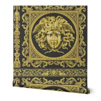 3 baroque rococo black gold flowers floral leaves leaf ivy vines acanthus medusa vases goats horn of plenty hoof Victorian gorgons Greek Greece mythology filigree swirls scrolls Cornucopia columns   inspired   