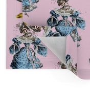2 skulls skeletons Victorian elegant gothic lolita Baroque Rococo flowers floral roses blue pink morbid scary macabre egl ringlets wreaths  gowns bows ballgowns