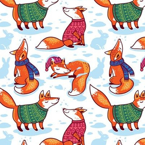 foxes in cozy sweaters