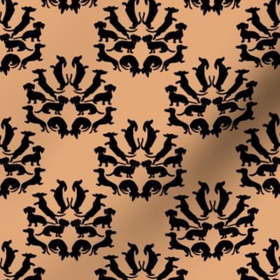 Custom Doxie Damask Black on Tan