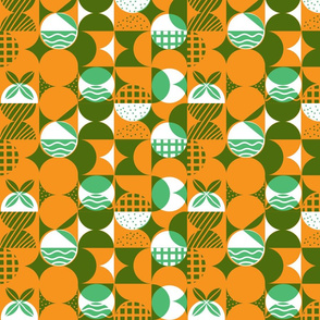 Geometrical layered pattern in orange and green