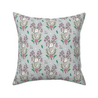 Christmas Deer Head with Ornaments & Floral on Light Grey Smaller