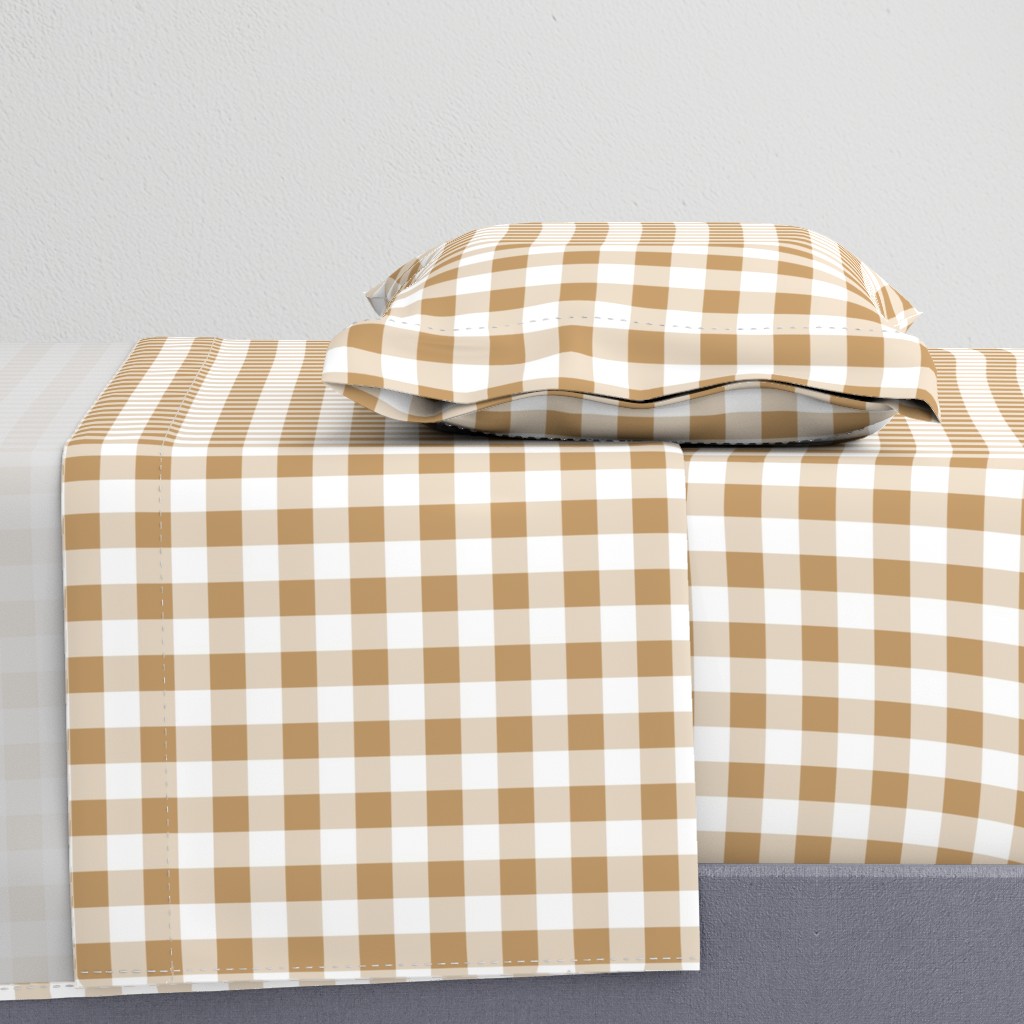 One Inch Camel Brown and White Gingham Check