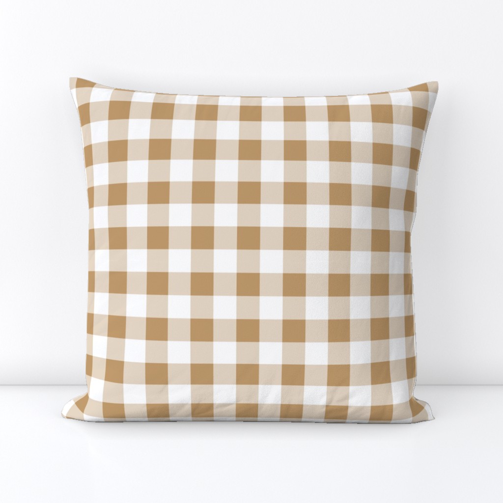 One Inch Camel Brown and White Gingham Check