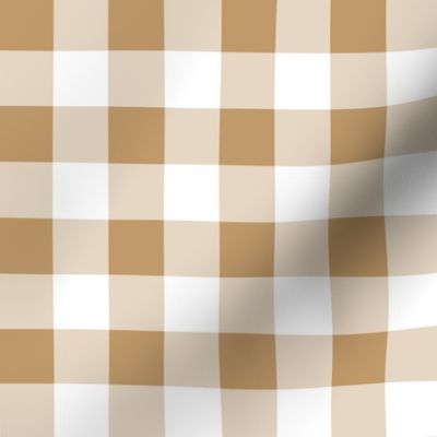 One Inch Camel Brown and White Gingham Check