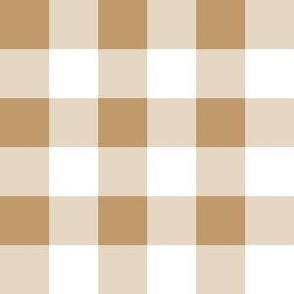 One Inch Camel Brown and White Gingham Check