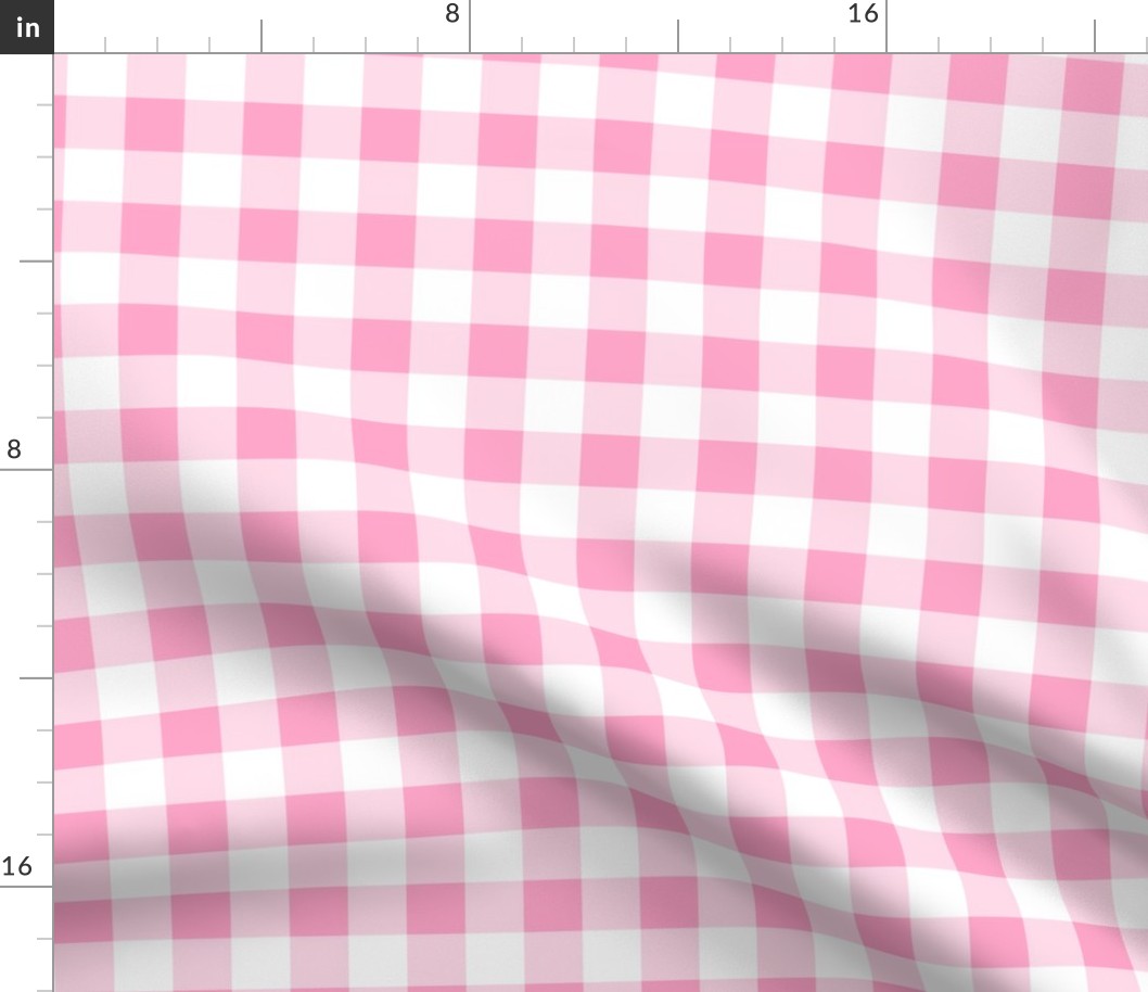 One Inch Carnation Pink and White Gingham Check