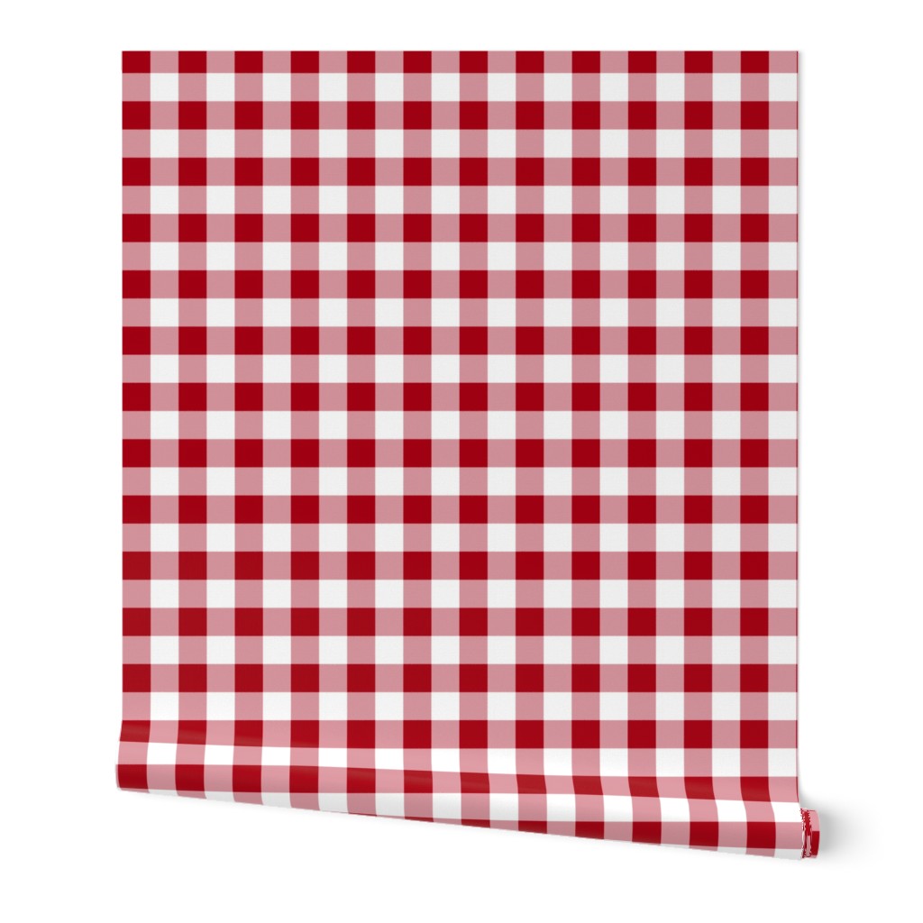 One Inch Dark Red and White Gingham Check