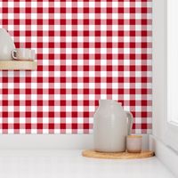 One Inch Dark Red and White Gingham Check