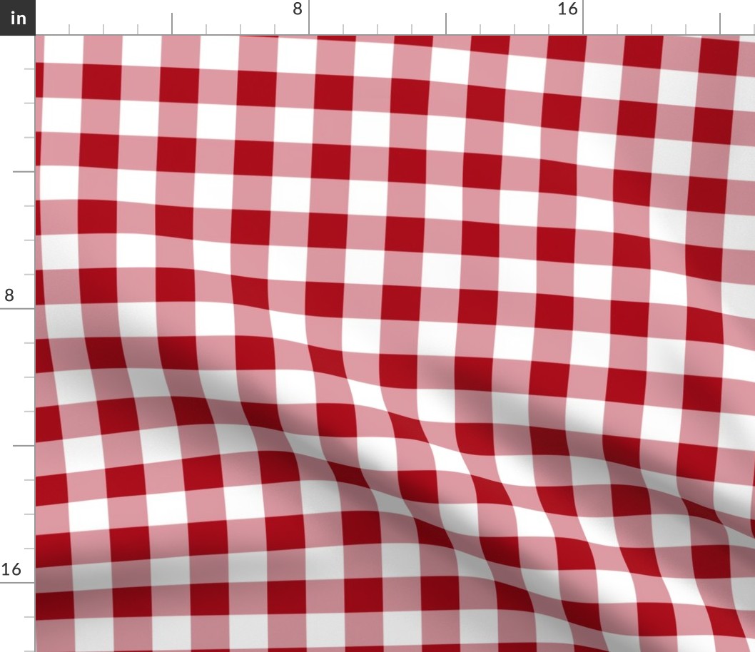 One Inch Dark Red and White Gingham Check