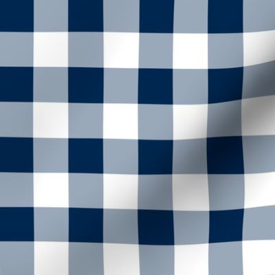 One Inch Navy Blue and White Gingham Check