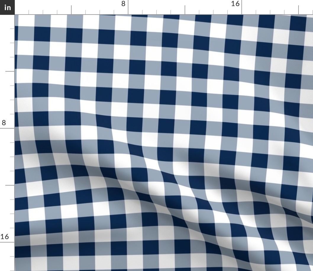 One Inch Navy Blue and White Gingham Check
