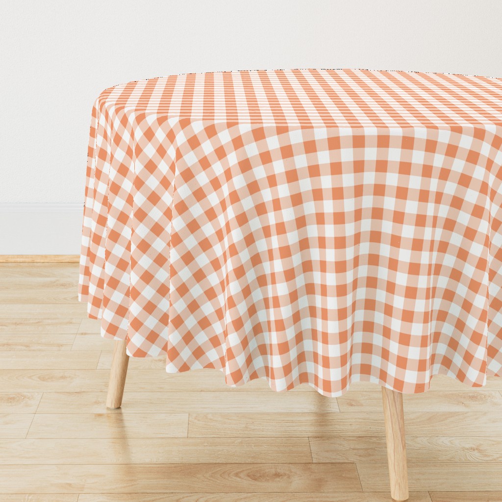 One Inch Peach and White Gingham Check