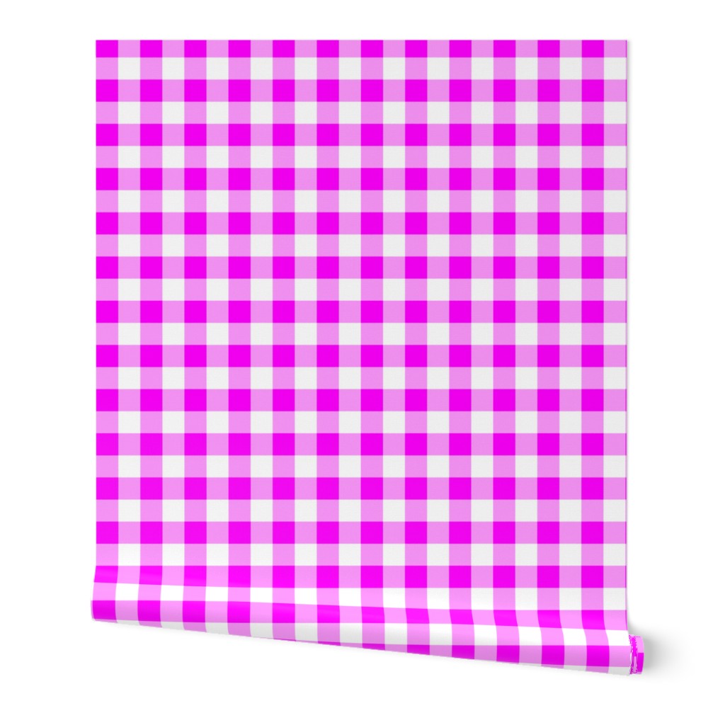 One Inch Pink and White Gingham Check