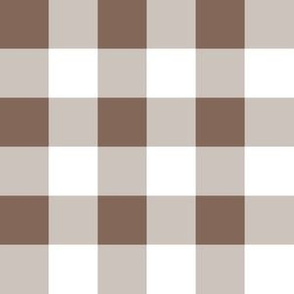 One Inch Taupe Brown and White Gingham Check